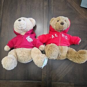 Aeropostale Collectible Teddy Bears Lot of 2 Red Hoodie Plush Y2K NEW Holiday